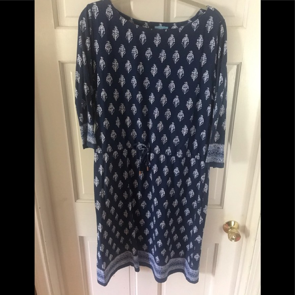 J. McLaughlin XL Blue Paisley Dress Cinch Waist